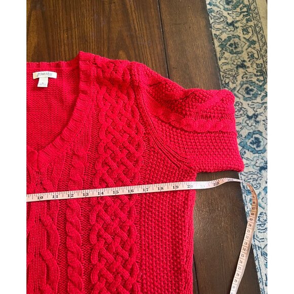 Vintage St.John's Bay Petite Red Cable Knit V-neck Long Sleeve Sweater Large - Picture 6 of 7